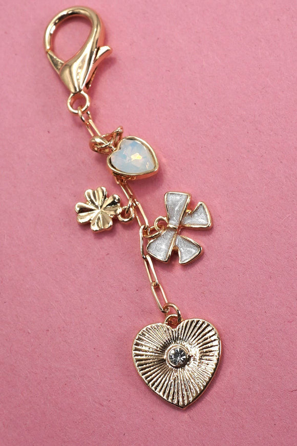 HEART BOW CLOVER STONE BAG CHARM