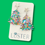 Holiday Confetti Christmas Tree Dangle Statement Earrings