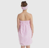 Spa Wrap + Headband Set (Pink Gingham)