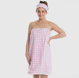 Spa Wrap + Headband Set (Pink Gingham)