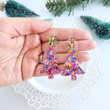 Christmas Tree Dangle Earrings (Green or Pink Sparkle)