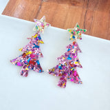 Christmas Tree Dangle Earrings (Green or Pink Sparkle)