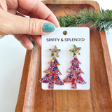 Christmas Tree Dangle Earrings (Green or Pink Sparkle)