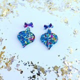 Christmas Ornament Earrings  - Blue Sparkle