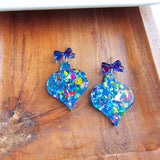 Christmas Ornament Earrings  - Blue Sparkle