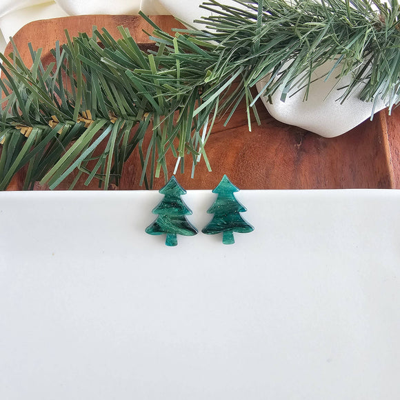 Christmas Tree Studs - Green Shimmer