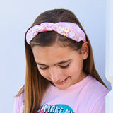 Kids Knot Headband - Pink Sequin Heart Valentine's Day