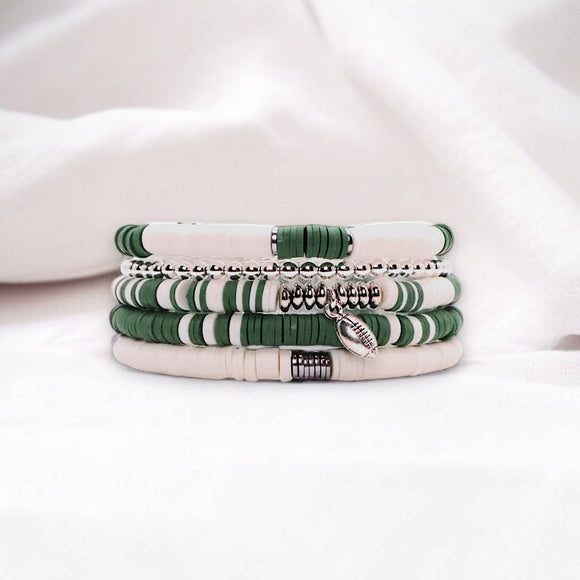 Green and White Game Day Bracelet Stack