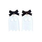 Bow Ghost Earrings - White Glitter // Halloween Earrings