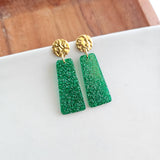 Mia Mini Earrings - Green Glitter Game Day