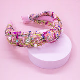 Kids Knot Headband - Embellished Rhinestone Pearl Tweed