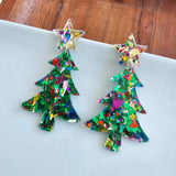 Christmas Tree Dangle Earrings (Green or Pink Sparkle)