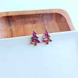 Holiday Christmas Tree Studs - Pink Sparkle