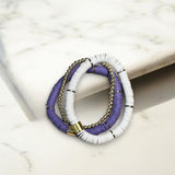 Purple and White Heishi Bead Bracelet Stack