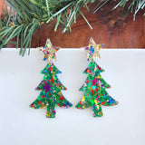 Christmas Tree Dangle Earrings (Green or Pink Sparkle)