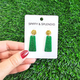 Mia Mini Earrings - Green Glitter Game Day