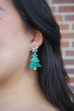 Star Christmas Tree Earrings - Green Shimmer