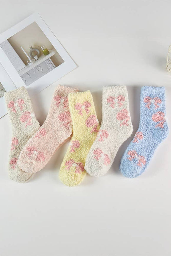 Pink Ribbon Pattern Fuzzy Socks