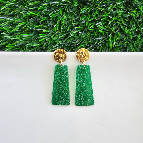 Mia Mini Earrings - Green Glitter Game Day