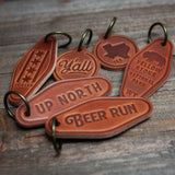 Texas Silhouette Script Leather Keychain Texas Style