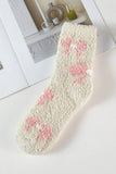 Pink Ribbon Pattern Fuzzy Socks