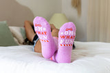 Living Royal Fuzzy Crew Socks w/ Bottom Grip Phrase - "Oh What Fun"