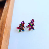 Holiday Christmas Tree Studs - Pink Sparkle