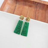 Mia Mini Earrings - Green Glitter Game Day