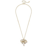 Carina Pavé Bow Pendant Necklace in Worn Gold