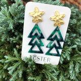 Holiday Geometric Tree Dangle Statement Earrings