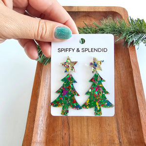 Christmas Tree Dangle Earrings (Green or Pink Sparkle)