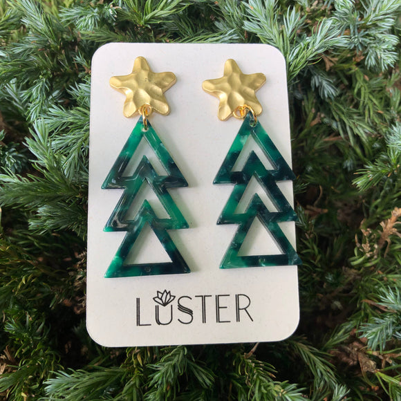 Holiday Geometric Tree Dangle Statement Earrings