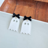 Bow Ghost Earrings - White Glitter // Halloween Earrings