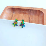 Holiday Christmas Tree Studs - Green Sparkle