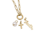 Gold Stainless Steel Faith Charm Holder Necklace Gift Set