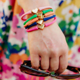 Canvas Style Bali 24K Gold Plated Heart Bead Silicone Bracelet (Color Options Available)