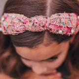 Kids Knot Headband - Embellished Rhinestone Pearl Tweed