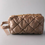 Solid Gold Nylon Quilted Puffy Cosmetic Bag