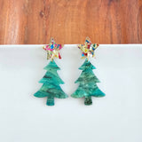 Star Christmas Tree Earrings - Green Shimmer