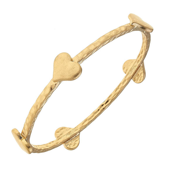 Claudia Heart Bangle in Worn Gold