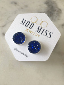 Royal Blue Druzy Stud Earrings