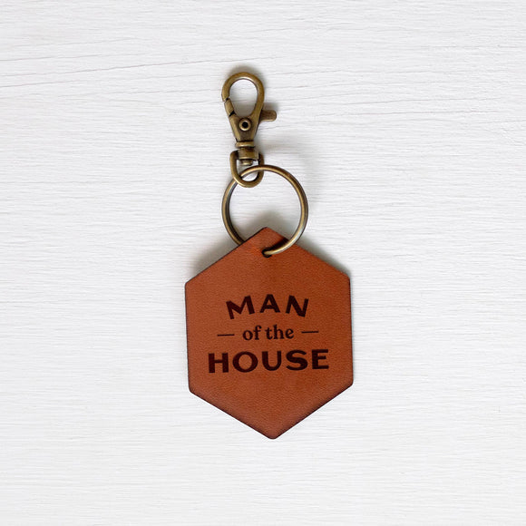 Man of the House Engraved Leather Keychain