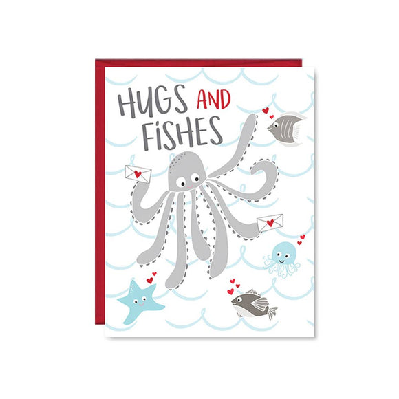 Hugs & Fishes Kids Valentine Card Happy Valentine's Day