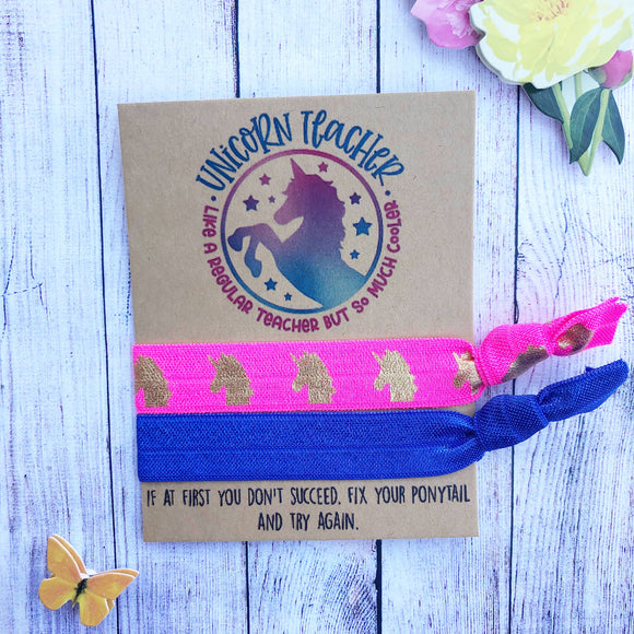 Unicorn Teacher Hair Tie Set