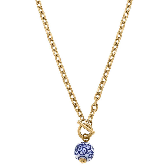 CANVAS - Marchesa Chinoiserie T-Bar Necklace in Blue & White