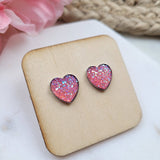 Pink Heart Druzy Stud Earrings