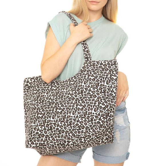 Mila Leopard Beach Tote (Black & White)