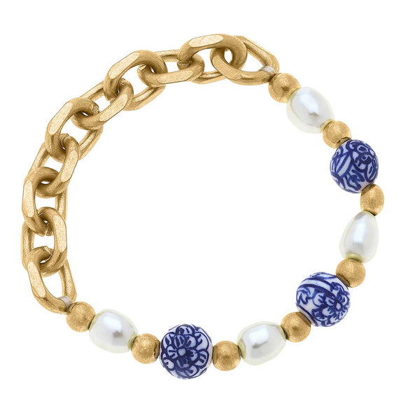 CANVAS - Loraine Chinoiserie & Pearl Chunky Chain Bracelet