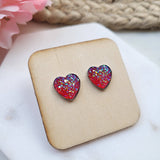 Red Heart Druzy Stud Earrings