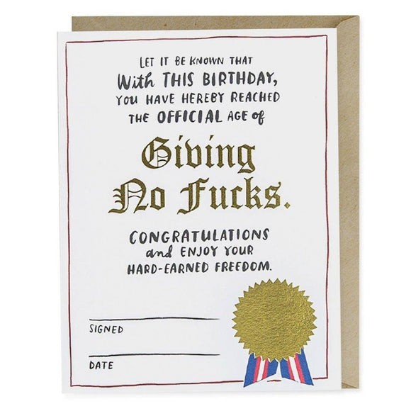 Giving No F*cks Decree Birthday Foil Card